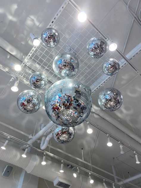 Disco Ball Corner Hanging, Disco Ball Cluster, Disco Ball Ceiling Decor, Disco Balls Hanging From Ceiling, Disco Ball Mobile, Disco Chandelier, Disco Ball Chandelier, Hanging Disco Balls, Cards Tattoos