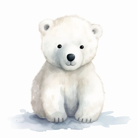 Watercolor Polar Bear, Polar Bear Nursery Theme, Cute Polar Bear Drawing, Bear Nursery Theme, Polar Bear Watercolor, Polar Bear Drawing, Polar Bear Illustration, Polar Bear Art, Watercolor Strokes