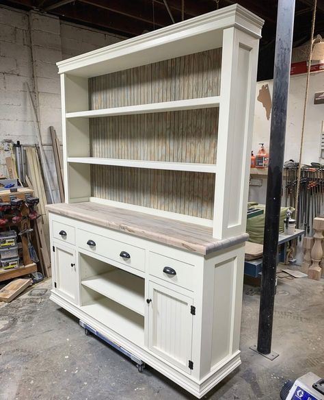 Built In Dining Room Hutch, Modern Farmhouse Hutch, Diy Dining Room Buffet, Farmhouse Buffet Table, Modern Farmhouse Sideboard, Buffet With Hutch, Farmhouse Buffet Cabinet, Cheap Kitchen Makeover, Bathroom Things