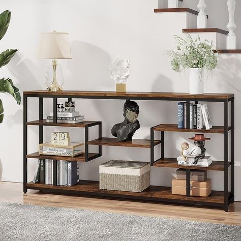 5-Tier Narrow Long Console Table with Open Storage Shelves - Bed Bath & Beyond - 38344828 Sofa Entryway, Sofa Table With Storage, Narrow Sofa Table, Open Storage Shelves, Narrow Sofa, Long Sofa Table, Long Console, Long Console Table, Industrial Console Tables