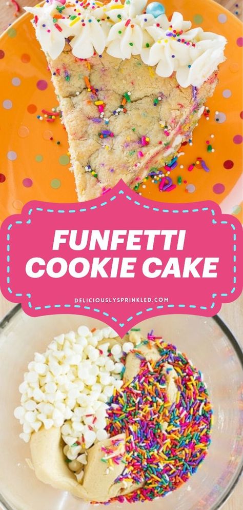 Funfetti Cookie Cake, Funfetti Cake Mix Recipes, Funfetti Recipes, Sugar Cookie Cake Recipe, Easy Cake Recipe, Simple Chocolate Chip Cookie Recipe, Strawberry Cake Filling, Easy Cakes To Make, Funfetti Cookies