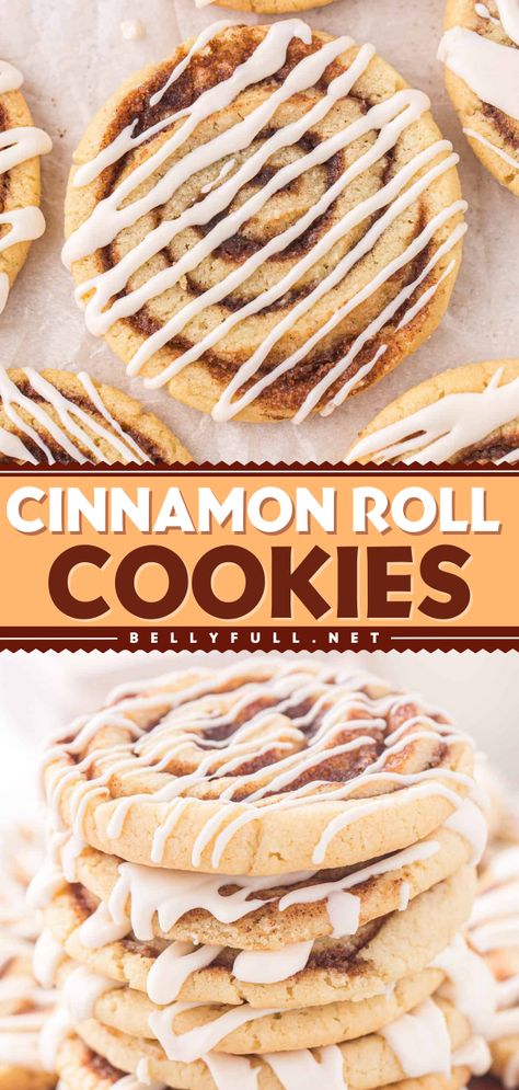 Save these best cinnamon roll cookies to your Christmas cookie ideas! Learn how to make cinnamon rolls that are so easy to make and so soft! It's made with sugar cookie dough, brown sugar, cinnamon, and drizzled with cream cheese frosting. Just irresistible! Cinnamon Desserts, Cinnamon Roll Muffins, Cinnamon Roll Cookies, Gooey Cookies, Christmas Cookie Exchange, Roll Cookies, Sugar Cookie Dough, Easy Cinnamon, Baking Cookies