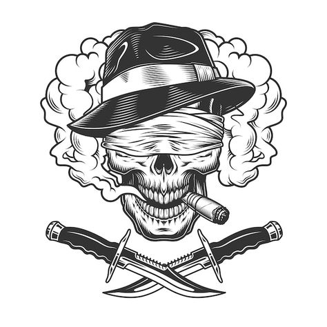 Free vector vintage monochrome gangster ... | Free Vector #Freepik #freevector #gang-logo #gangster #gangster-logo #gang Pirate Eye Patches, Barber Logo, Knife Tattoo, Cursive Tattoos, Cloud Vector, Fish Vector, Skull Tattoo Design, Skull Artwork, Restaurant Logo Design