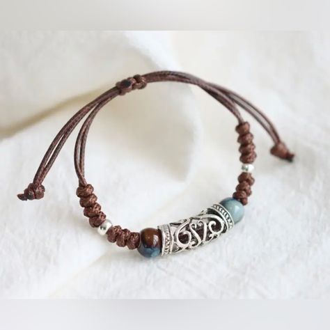 New In Package - Adjustable Boho Bracelet Cord Bracelet With Ceramic Beads & Silver Tone Metal Alloy From A Smoke Free Home Bracelet En Cuir Diy, Paracord Bracelet Diy, Diy Leather Bracelet, Bracelets Design, Cord Jewelry, The Bangles, Diy Bracelet Designs, Adjustable Bangle, Unisex Bracelets