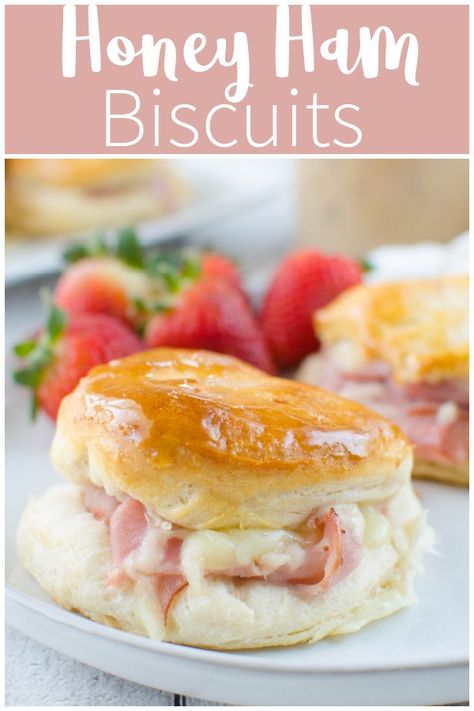 Honey Butter Ham Biscuits, Ham And Swiss Breakfast Sandwich, Easy Ham Biscuits, Ham And Cheese Bites Appetizers, Ham And Cheese Grands Biscuits, Ham Busicuts, Honey Ham And Cheese Sliders, Biscuits With Ham And Cheese, Biscuits Ham And Cheese