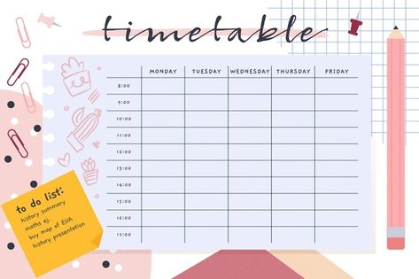 Hand drawn back to school timetable | Free Vector #Freepik #freevector #school #hand #template #education School Timetable Template Aesthetic, Schedule Design School, School Timetable Design Aesthetic, Study Timetable Template, School Timetable Template, Timetable Design, Hand Template, Class Schedule Template, Timetable Template