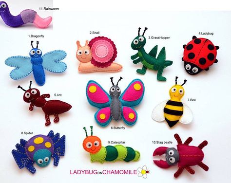 Felt Bugs Insects, Felt Insects, Felt Bugs, Bug Patterns, Felt Garden, Felt Magnet, Baby Mobil, Felt Animal, Garden Insects