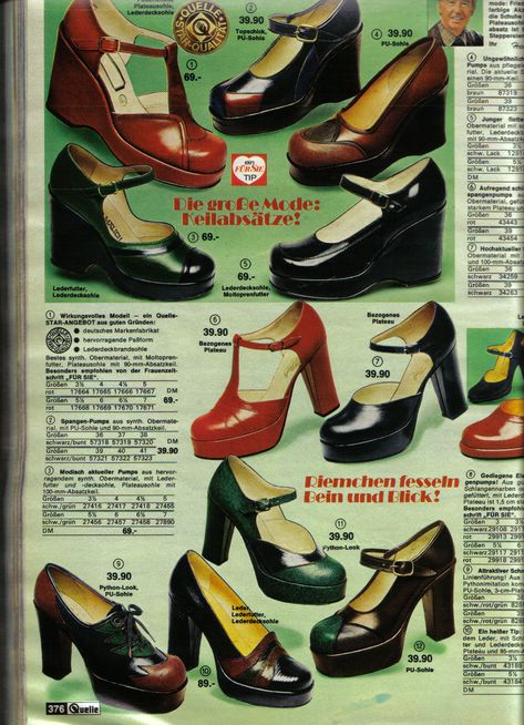 Platform Shoes Outfits, 70s Platform Shoes, 1970s Vintage Fashion, 70s Shoes, Visual Journaling, Model Rock, Shoe Chart, 70s Clothing, 1970's Fashion