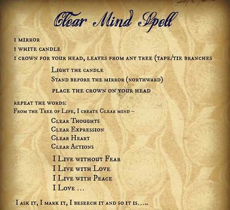 Clear mind spell Obsession Spell, Hoodoo Spells, Spells For Beginners, Magia Das Ervas, Witch Spirituality, Magic Spell Book, Healing Spells, Magick Spells, Eclectic Witch