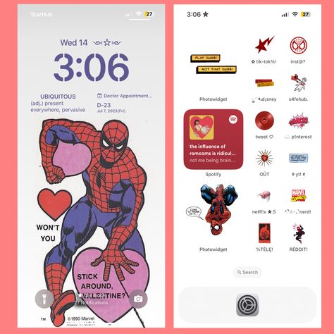 Iphone Spiderman Theme, Marvel Iphone Layout, Spiderman Ios Layout, Spider Man Phone Layout, Marvel Ios 16, Spiderman Iphone Layout, Spiderman Themed Phone, Spiderman Phone Theme, Ios 16 Iphone Layout