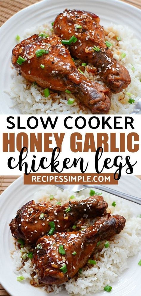 Chicken Leg Slow Cooker, Crockpot Chicken Leg Recipes, Garlic Crockpot, Chicken Legs Recipes, Slow Cooker Honey Garlic Chicken, Chicken Cooker, Chicken Leg Recipes, Chicken Drumstick Recipes, Drumstick Recipes