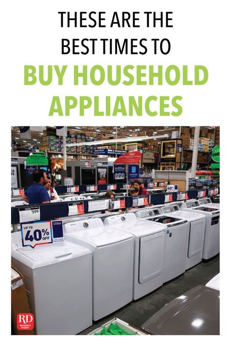 These Are the Best Times to Buy Household Appliances Best Time To Buy Things, Cheap Appliances, Kitchenaid Appliances, Ebay Reinstatement, Retro Kitchen Appliances, Best Time To Buy, Kitchen Aid Appliances, Bosch Appliances, Retro Appliances