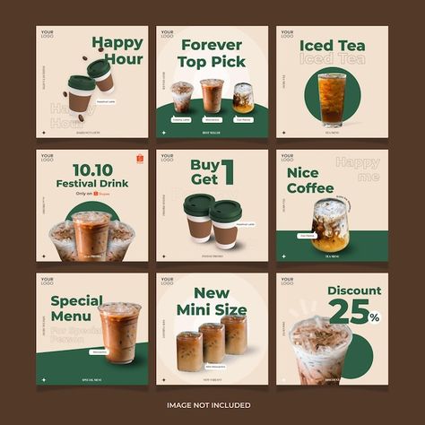 Cafe Instagram Page Design, Cafe Template Design, Coffee Instagram Feed Ideas, Drink Instagram Post, Instagram Promotion Design, Coffee Marketing Ideas, Coffee Promotion Design, Drink Menu Design Ideas, Drink Social Media Post