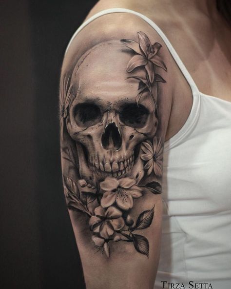 Skull On Shoulder Tattoo, Skull Forearm Tattoos For Women, Shoulder Skull Tattoos For Women, Feminine Skull Tattoos For Women Arm, Skull Shoulder Tattoo For Women, Skull Sleeve Tattoos For Women, Skull Chest Tattoo Female, Feminine Skull Tattoos For Women, Skull Half Sleeve Tattoo