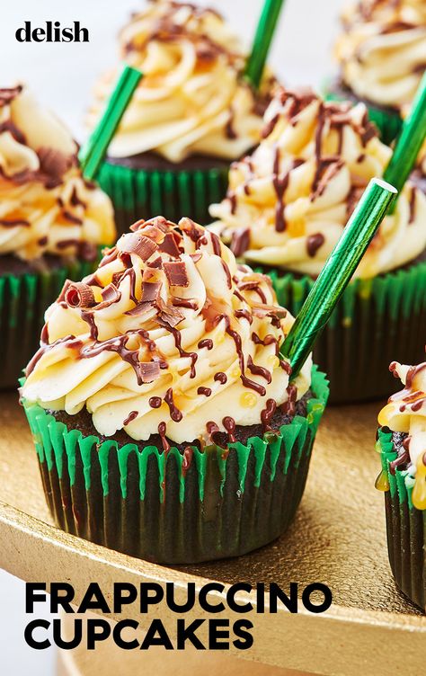 Starbucks addicts, these Frappuccino Cupcakes are about to become your newest obsession. Get the recipe from Delish.com. #frappuccino #cupcakes #starbucks #dessert #recipe #easy #chocolate Frappuccino Cupcakes, Lentil Soups, Boston Cream Cupcakes, Caramel Frappuccino, Carrot Cake Cupcakes, Cupcake Recipes Chocolate, Easy Cupcakes, Pudding Desserts, Easter Cupcakes