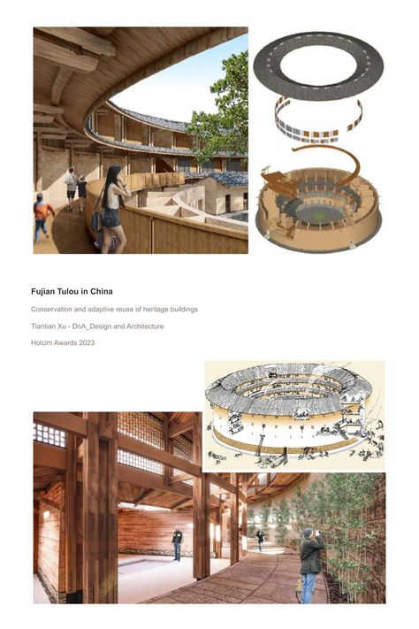 The Holcim Awards 2023 gold prize for Asia Pacific went to Fujian Tulou designed by Tiantian Xu. The project defines a conservation approach through adaptive reuse and proposes a prototypical framework for giving new value to tulou structures that are not already protected by a World Heritage covenant. Fujian Tulou, Conservation Architecture, Gold Prize, Dna Design, Rammed Earth Wall, Floating City, Natural Heritage, Traditional Building, Adaptive Reuse