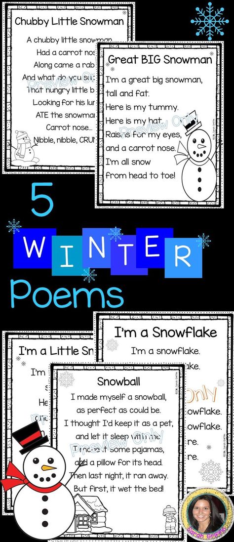 Winter Poems For Kids, Snowman Books, Snowflake Activities, January Fun, Poetry Notebook, Snowman Songs, Snow Ideas, Snowman Printable, Kindergarten Poems