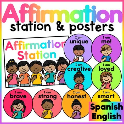 Bright colors bilingual affirmation station | TPT Affirmation Station, Classroom Helpers, Dual Language Classroom, Spanish Alphabet, Affirmation Posters, I Am Affirmations, Dual Language, Classroom Language, Spanish English