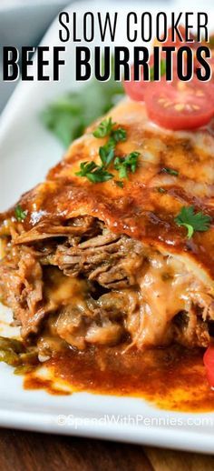 Shredded Beef Burrito Recipes, Roast Beef Burritos, Shredded Beef Burritos, Slow Cooker Burrito, Beef Burrito Recipe, Beef Burritos, Beef Burrito, Camping Foods, Slow Cooker Barbacoa