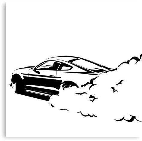 Drifting Car Drawing, Car Graffiti Art, Drift Tattoo, Mustang Black And White, Drift Drawing, Mustang Drawing, Cars Drifting, Custom Car Stickers, Pop Art Tattoos