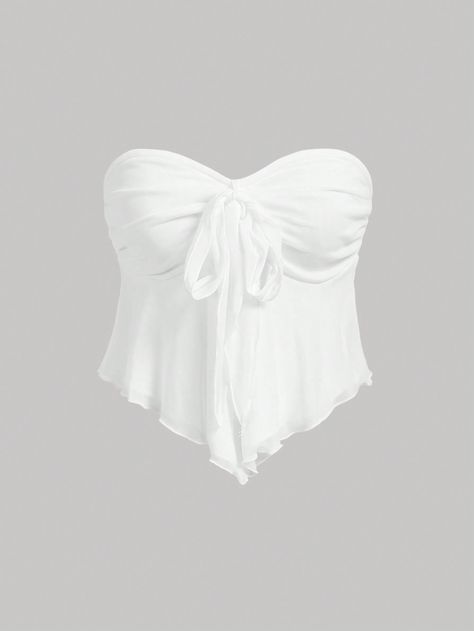 Women's Pointed Hem Bowknot Tie Front Mesh White Tube Top White Casual  Sleeveless Knitted Fabric Plain  Medium Stretch  Women Clothing, size features are:Bust: ,Length: ,Sleeve Length: Form Fitting Black Dress, White Tube Top, High Waist Sports Leggings, Bralet Tops, White Tube, White Top Women, Strappy Crop Top, Printed Sleeveless Top, Girly Accessories