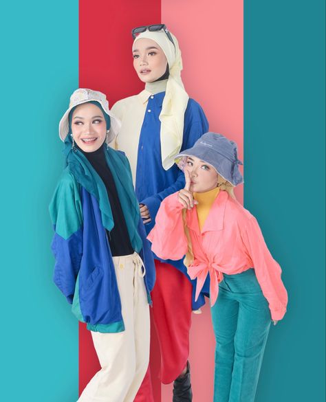 Colourful Hijab Outfit, Ootd Colorful Hijab, Retro Hijab, Hijab Barbie, Yearbook Idea, Ootd Colorful, Ootd Retro, Retro Ootd, Outfit Ideas Hijab