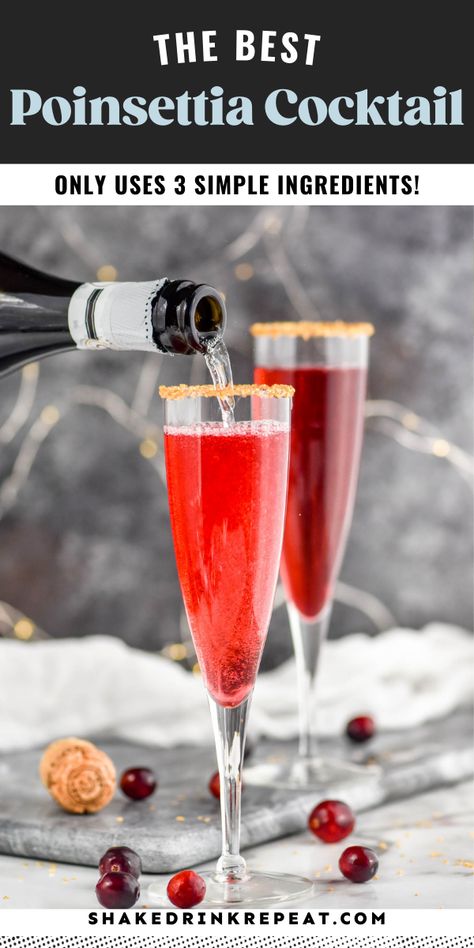 Poinsettia Champagne Cocktail, Cherry Champagne Cocktail, Christmas Cocktails Recipes Champagne, Christmas Day Drinks, Poinsettia Cocktail Recipe, Poinsettia Drink Champagne, Preseco Cocktail Christmas, Champagne Holiday Drinks, Pointsetta Cocktail