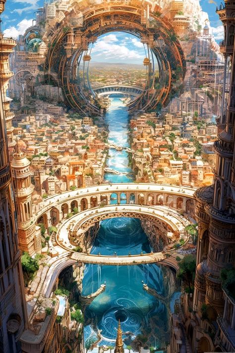 Fantasy City, Fantasy Setting, Fantasy Places, Futuristic City, Cool Wallpapers Art, Fantasy Art Landscapes, Fantasy Concept Art, Arte Fantasy, 판타지 아트