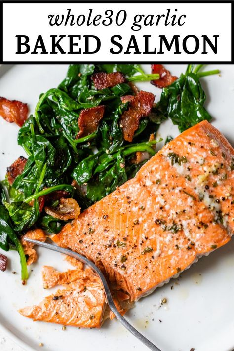 Salmon Recipes Baked Low Cholesterol, Salmon Healthy Recipes Clean Eating, Whole 30 Salmon Recipes, Whole 30 Salmon, Salmon With Skin Recipes, Salmon Spinach Recipes, Frozen Salmon Recipe, Whole30 Salmon Recipes, Whole30 Salmon