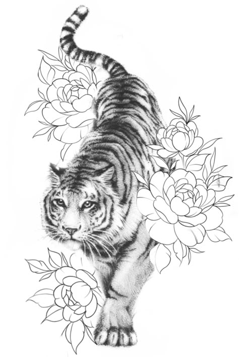 Tiger Tattoo Sleeve For Women, Tiger Tattoo For Women Thighs, Tigress Tattoo, Tiger Shoulder Tattoo, Lines Embroidery, Tiger Tattoo Thigh, Side Thigh Tattoos Women, Tiger Tattoo Ideas, Tiger Tattoo Sleeve