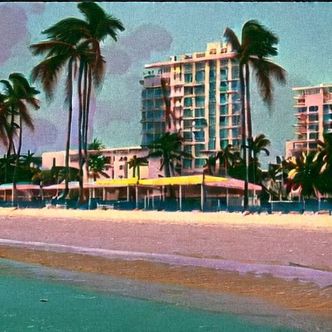 80s Vacation Aesthetic, Old Money Miami, 1980s Beach Aesthetic, 80s Tropical Aesthetic, Miami Art Deco Aesthetic, Miami In The 80s, 1980s Miami Aesthetic, 80s Beach Aesthetic, Miami 80s Aesthetic