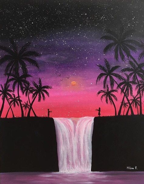 This painting is made for those who are truly in love,but can't be together .  Acrylic on stretched canvas. 20in x 16in Sunset Tree Silhouette Painting, Acrylic Love Painting Ideas, Love Acrylic Painting Ideas, Easy Painting Designs On Canvas, Dark Color Painting Ideas, In Love Painting Ideas, Pink Purple Sunset Painting, Love In Art Painting, Pink Things To Paint On Canvas