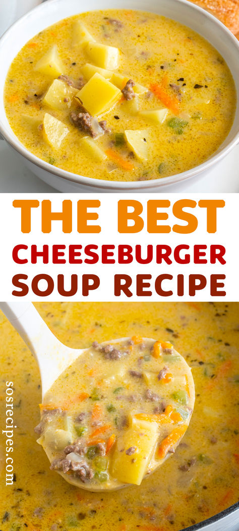 Ground beef is a very versatile ingredient that can be used in many recipes other than burgers.
This cheesy and hearty Cheeseburger Soup is packed with veggies and protein. Just one bowl of this thick and creamy soup will keep you warm and cozy on cold winter nights. Cheeseburger Soup No Velveeta, Cheeseburger Soup Instant Pot, Spicy Cheeseburger Soup, Soup With Hamburger Meat, Healthy Cheeseburger Soup, Protein Packed Soup, Best Cheeseburger Soup, Cheese Burger Soup, Easy Cheeseburger Soup