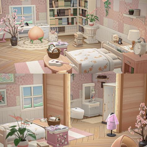 Animal Crossing House Room Ideas, Room Decor Animal Crossing, Animal Crossing Cute House Ideas, House Inspo Animal Crossing, House Decor Animal Crossing, Animal Crossing One Room House, Acnh One Room House, Anch House Idea, Pink House Animal Crossing