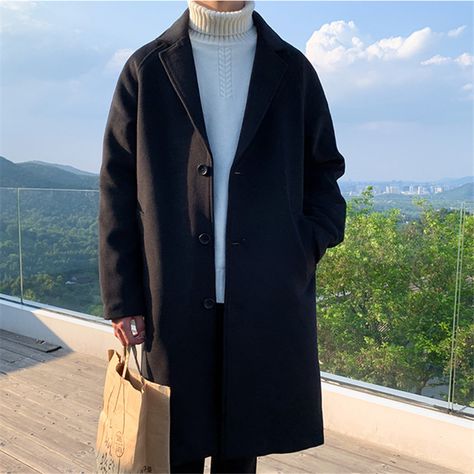 2022 Men Korean Fashion Winter Jacket Coats Wool Coat Mens Oversized Harajuku Overcoat Male Japanese Men Korean Fashion, Long Coat Men, Mens Smart Casual Outfits, Oversized Wool Coat, Mens Wool Coats, Shirts And Pants, Korean Fashion Winter, Over Coat, Streetwear Jackets