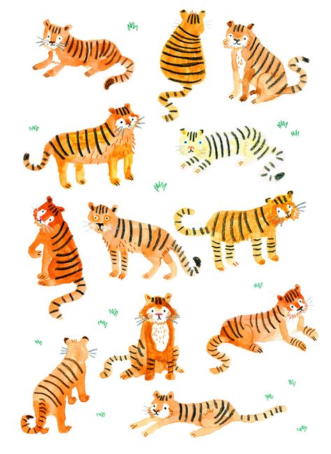 Art Tigre, Go Get Em Tiger, Cartoon Tiger, Tiger Illustration, Tiger Art, Illustration Wall Art, Art Et Illustration, Art And Illustration, Childrens Illustrations