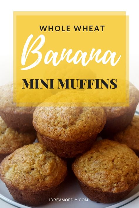 Simple but amazing Whole Wheat Banana Mini Muffins are perfect for school lunches or as a tasty treat. Low in sugar but moist and light enough to please even the pickiest of eaters! Whole Wheat Mini Muffins, Whole Wheat Cake Recipe, Banana Mini Muffins, Wheat Cake Recipe, Mini Pancake Muffins, Moist Banana Muffins, Mini Muffin Recipe, Mini Banana Muffins, Whole Wheat Muffins