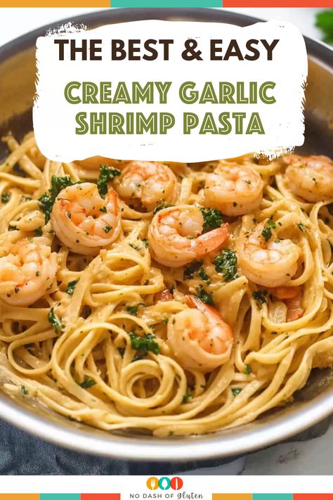 Creamy Garlic Shrimp with Pasta Slow Cooker Garlic Shrimp Pasta, Garlic Shrimp Linguine Recipe, Creamy Shrimp Pasta Recipes, Garlic Shrimp Linguine, Shrimp With Pasta, Shrimp Linguine Recipe, Creamy Garlic Shrimp, Shrimp And Pasta, Shrimp Linguine