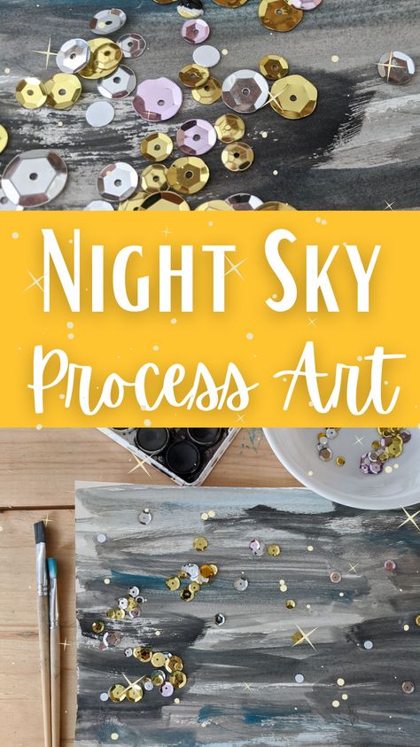 The Night Sky Preschool Activities, Day And Night Activities Preschool Science Experiments, Preschool Constellation Craft, Moon Preschool Art, Day And Night Sky Activities For Kindergarten, Planets Art Preschool, Night Theme Preschool, Moon Process Art, Starry Night Craft Preschool