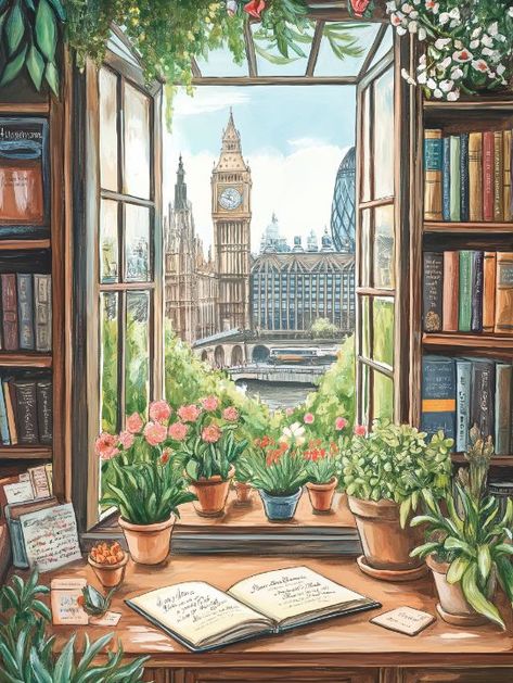 Vintage Watercolor London Window - Vintage Posters Watercolor London, Window Watercolor, London Illustration, London Cityscape, Dry Tortugas National Park, Vintage Watercolor, Space Poster, Halloween Poster, Window View