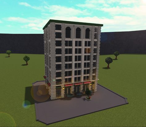 Bloxburg Mid Century Modern, Bloxburg Downtown, Bloxburg City Ideas, Bloxburg Towns, City Bloxburg, Sims Blueprints, Korean Town, Bloxburg Inspiration, Small Apartment Building Design