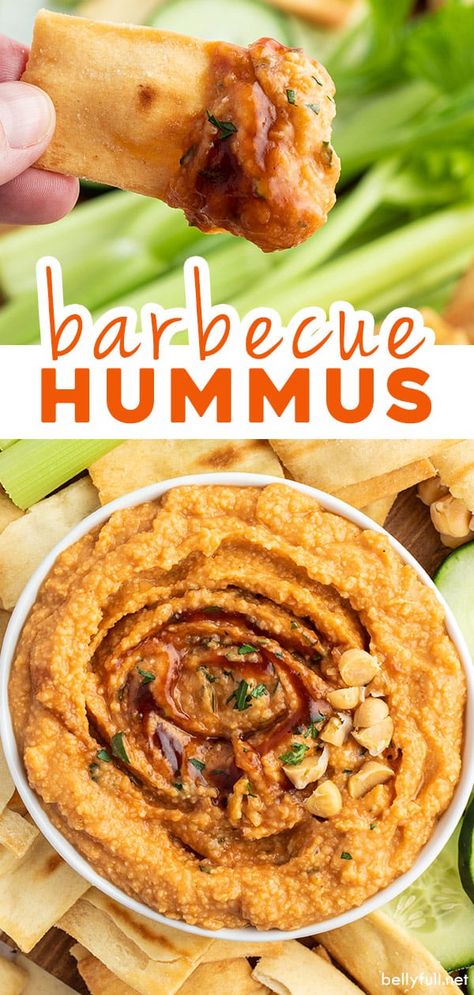 This homemade hummus recipe is quick and easy to make, smooth and creamy, with added barbecue flavor for a delicious twist! It's a great, healthy dip to serve as an appetizer or snack. Bbq Hummus Recipe, Plant Based Dip Recipes, Flavored Hummus Recipe Homemade, Hummus Recipes Homemade, Flavored Hummus Recipe, Humus Recipes Homemade, Hummus Snack Ideas, Bbq Hummus, Hummus Ideas