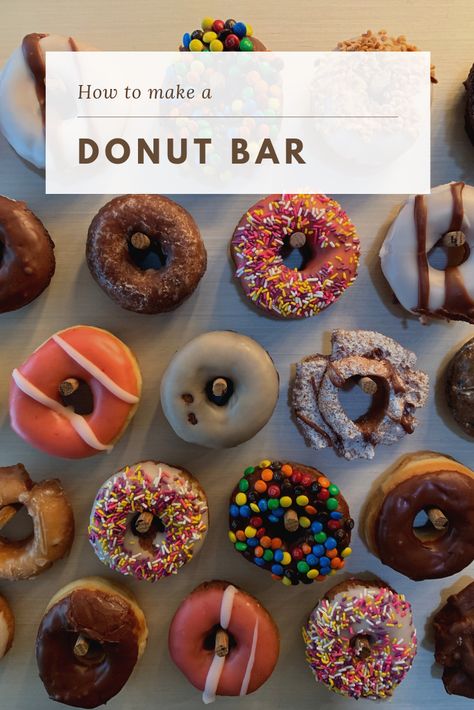 If you are looking for a fun food idea, consider hosting a donut bar.  Doughnut bars make a great food idea for all kinds of parties, including weddings, birthdays, baby showers, and graduation parties.  Feature donuts on small donut wall towers or on floor donut towers, on tiered cake stands, or on donut towers. Donut Towers, Diy Donut Bar, Doughnut Stand, Party Food Bars, Diy Cakes, Donut Tower, Diy Donut, Donut Display, Tiered Cake Stands