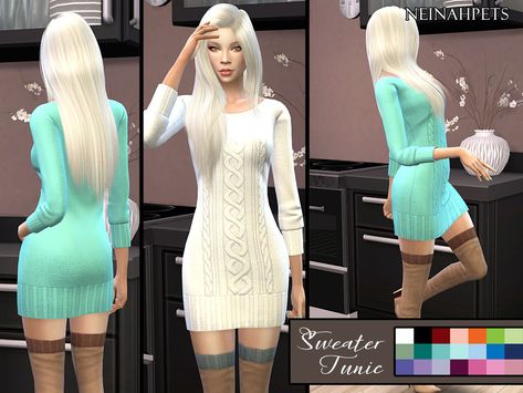 The Sims Resource - Sweater Tunic - Solid Sims 4 Clothes Cc Female, Sims 4 Clothes Cc, Winter Tunic, Summer Jean Shorts, Summer Jumpers, Clothes Cc, Shabby Chic Dining, Sweater Tunic, Summer Jeans