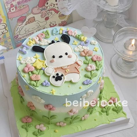 #cake #sanrio #pochacco Pocchaco Birthday Cake, Pochacco Birthday Decorations, Sanrio Bday Cake, Sanrio Cake Ideas, Cinnamonroll Sanrio Cake, Keroppi Cake, Sanrio Cake Birthday, Pochacco Cake, Pompompurin Cake