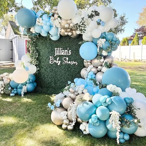 Blue Balloon Garland, Babyshower Party, Balloon Creations, Anniversary Party Decorations, Wedding Balloon Decorations, Pastel Balloons, Blue Balloon, Garland Arch, Artificial Flowers Wedding