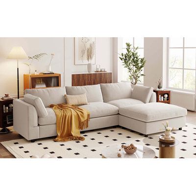 Enjoy luxurious comfort with a spacious 32.7'' wide seat and a generous 24.4'' deep cushion, making it perfect for relaxation. Fabric: Beige 100% Polyester | Brown Sectional - Ebern Designs 113" Sofa Polyester | 35 H x 113 W x 68.9 D in | Wayfair Cushion Making, Couch With Ottoman, High Quality Sofas, Modular Couch, Sectional Sofa With Chaise, Couch Upholstery, Modern Sofa Sectional, Couch Set, Sectional Sofa Couch