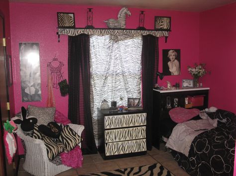 Trashy Y2k Room Decor, Trashy Room, Trashy Y2k Room, 2010 Room, Pink Zebra Rooms, 2000s Room Decor, Mcbling Room, Zebra Print Rooms, Zebra Print Bedroom