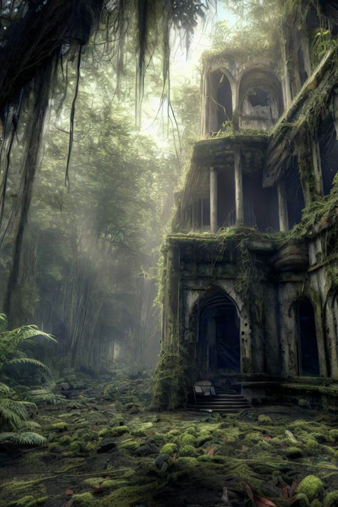 Post Apocalyptic Fantasy World, Fantasy Post Apocalyptic, Post Apocalyptic Art Ruins, Post Apocalyptic Aesthetic, Post Apocalyptic World, Apocalypse Au, School Post, Creepy Old Houses, Post Apocalyptic Art