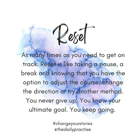 Everything is a constant work in progress. Sometimes we will face ups and downs. Reset as many time as necessary to keep going. To keep the faith, to carry on when things may feel out of control. Slow down, reset and get back on track. Rest And Reset Quotes, Time To Reset Quotes, Quotes About Reset, Time To Get Back On Track Quotes, Rest Recharge Refuel Quotes, Life Reset Quotes, Reset Button Quotes, Reset Quote, Restart Quotes